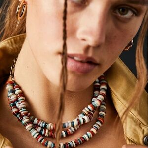 Free People Layered Gray and Brown Beaded Necklace